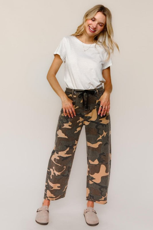 Haptics Baggy Fit Mid Rise Camouflage Print Jeans