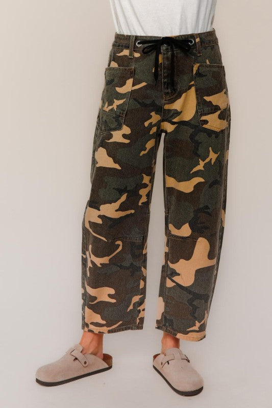 Haptics Baggy Fit Mid Rise Camouflage Print Jeans
