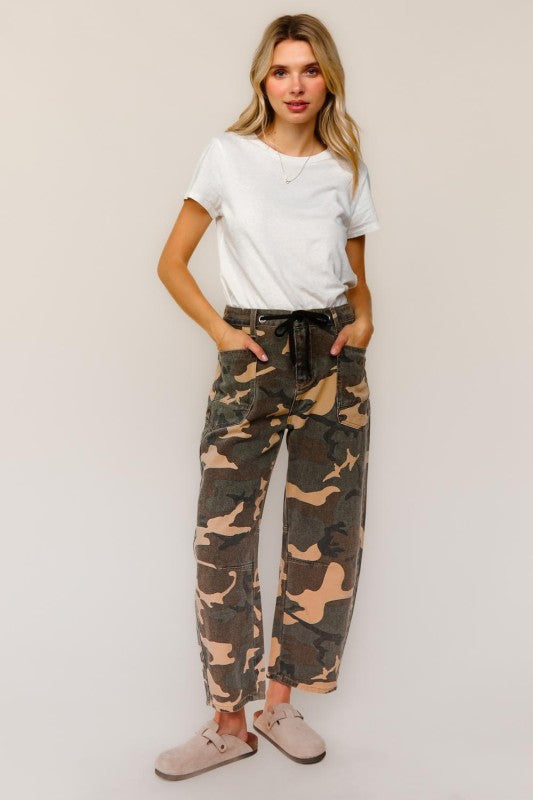Haptics Baggy Fit Mid Rise Camouflage Print Jeans
