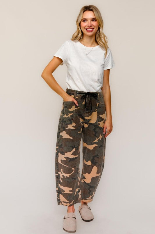 Haptics Baggy Fit Mid Rise Camouflage Print Jeans