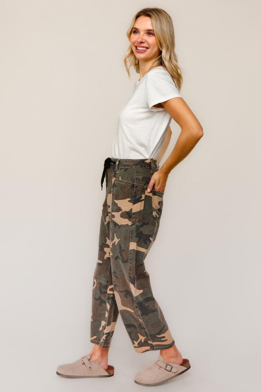 Haptics Baggy Fit Mid Rise Camouflage Print Jeans