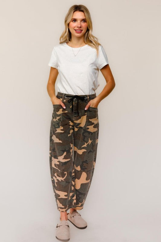 Haptics Baggy Fit Mid Rise Camouflage Print Jeans
