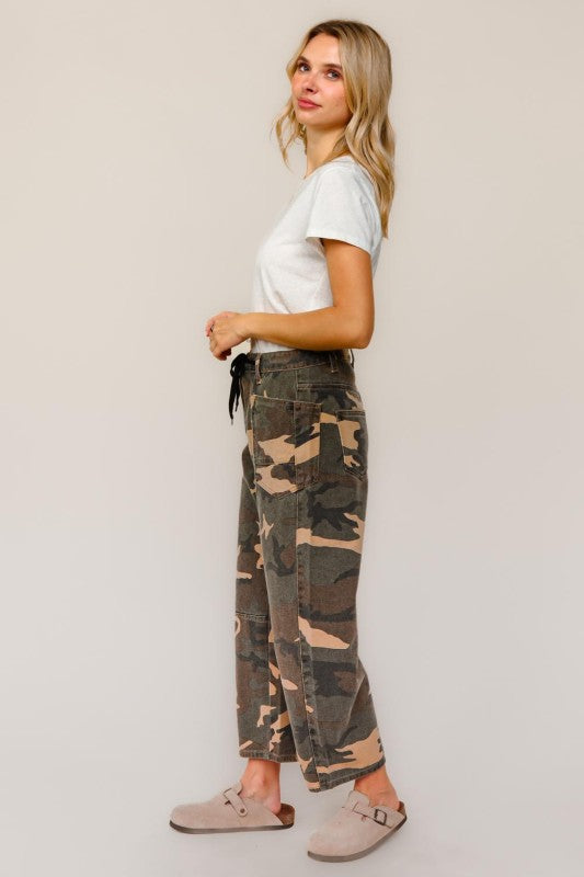 Haptics Baggy Fit Mid Rise Camouflage Print Jeans