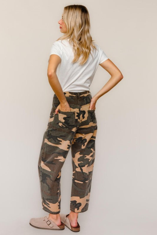 Haptics Baggy Fit Mid Rise Camouflage Print Jeans
