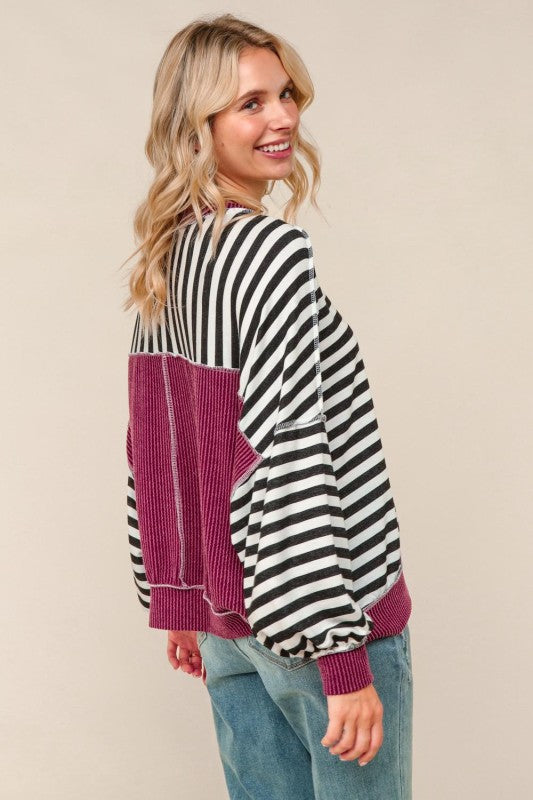 Haptics Black & White Crew Neck Loose Fit Knit Pullover