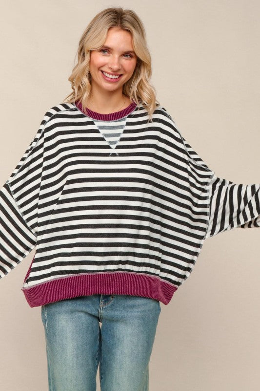 Haptics Black & White Crew Neck Loose Fit Knit Pullover