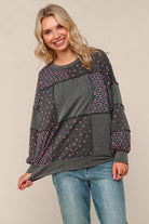 Haptics Charcoal French Terry Ditsy Floral Print Pullover Top