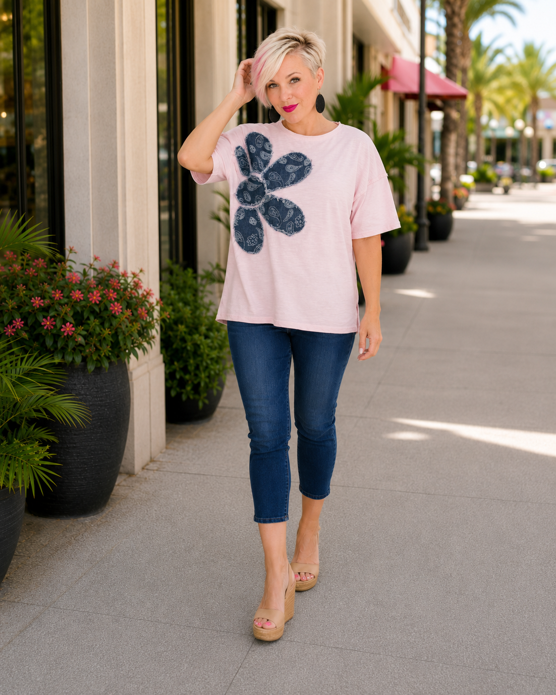 Haptics Exactly My Type Paisley Floral Applique Top Womens