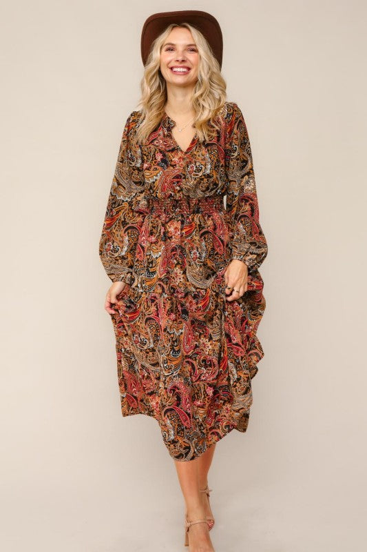 Haptics Smocked Waist Maxi Bohemian Woven Dress