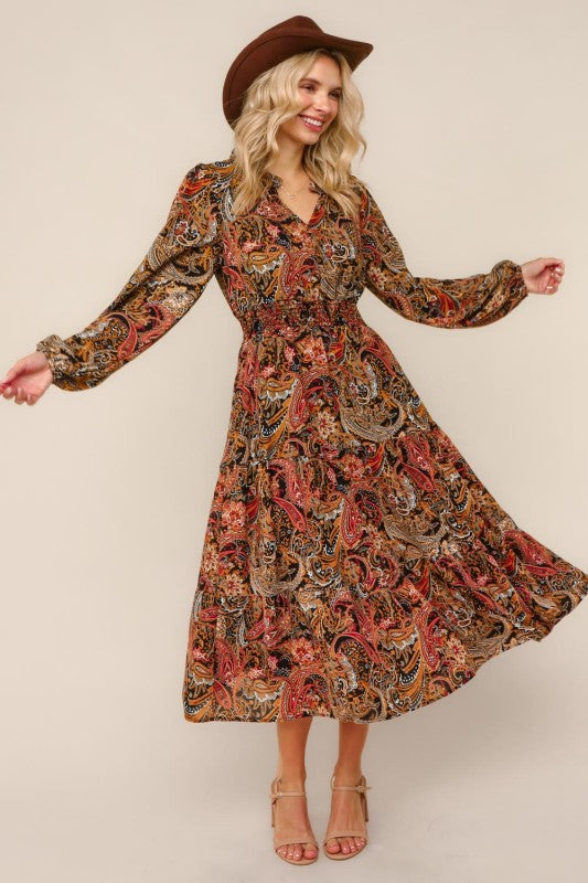 Haptics Smocked Waist Maxi Bohemian Woven Dress