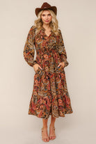 Haptics Smocked Waist Maxi Bohemian Woven Dress