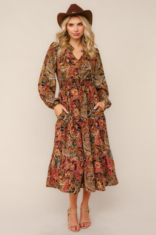 Haptics Smocked Waist Maxi Bohemian Woven Dress