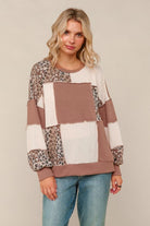 Haptics Taupe Ribbed Leopard Print Cable Knit Sweater
