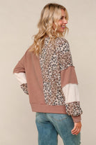 Haptics Taupe Ribbed Leopard Print Cable Knit Sweater