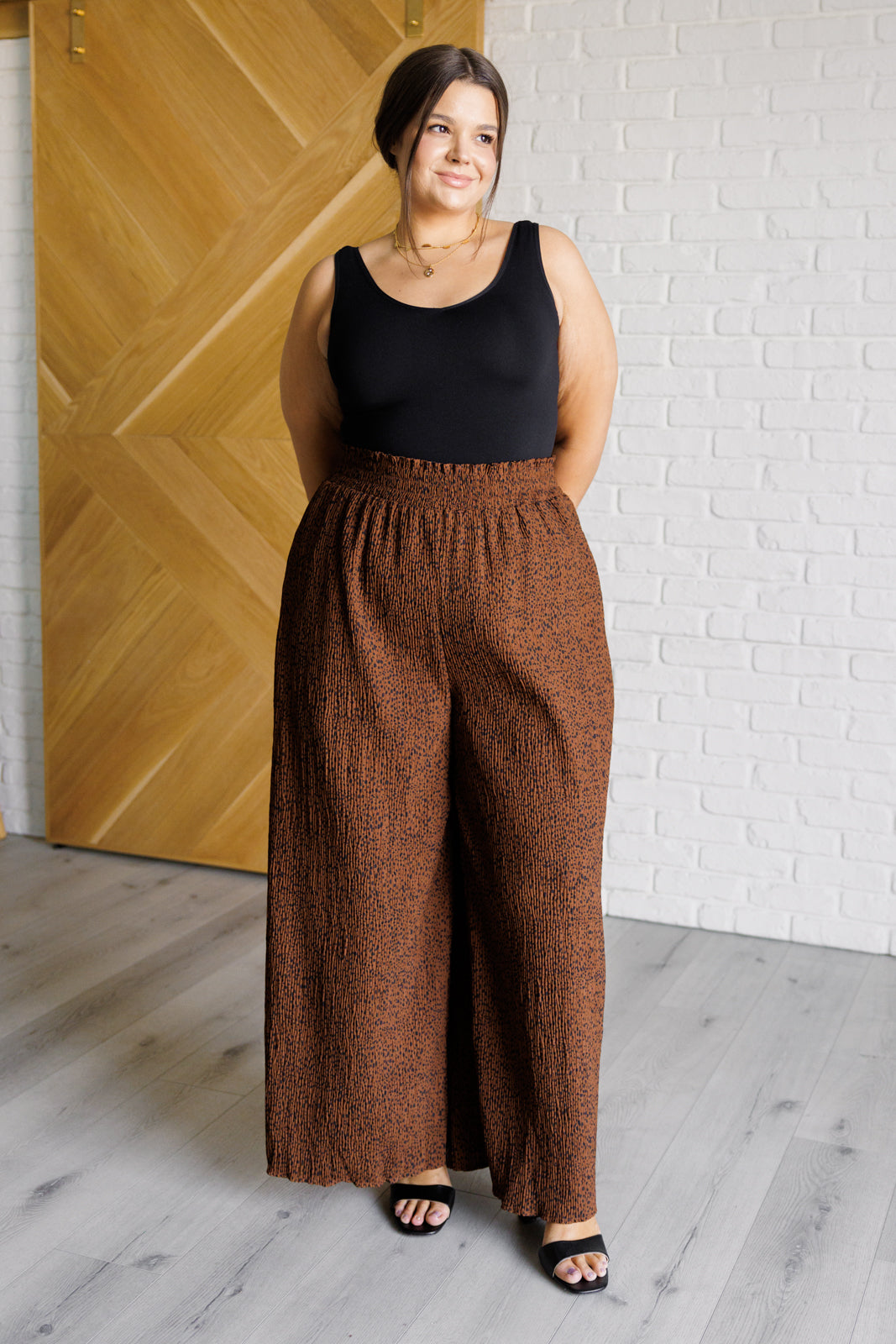 Very J Harmony High Rise Wide Leg Pants in Brown Bottoms