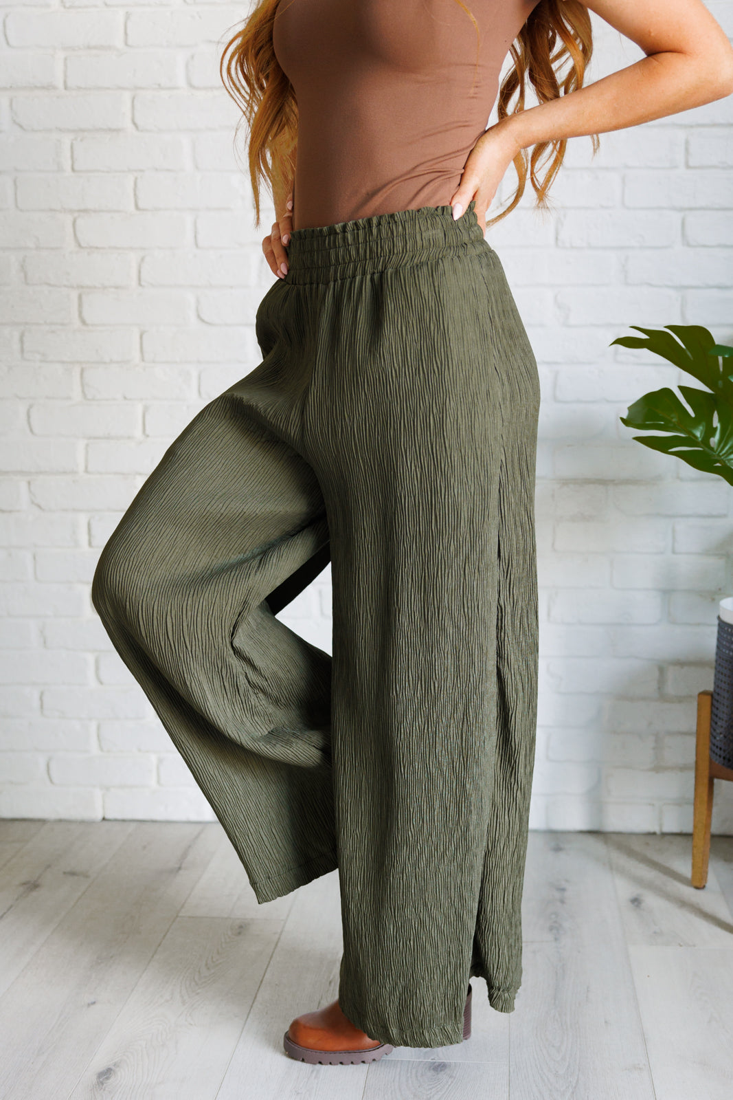 Very J Harmony High Rise Wide Pants in Olive Bottoms