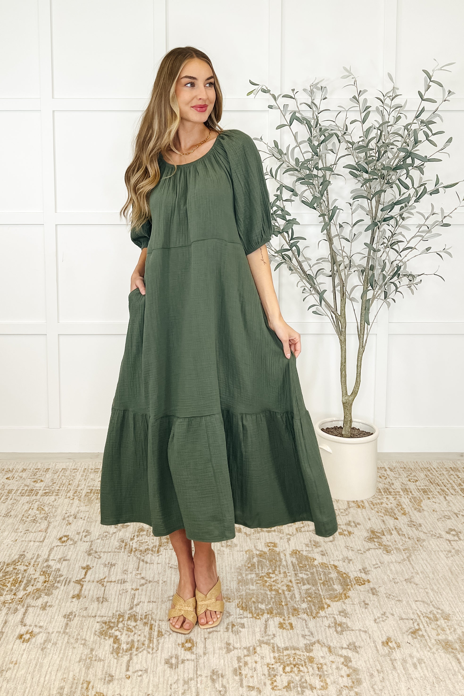 Honey Mark Hazel Dress in Dusty Pine Womens