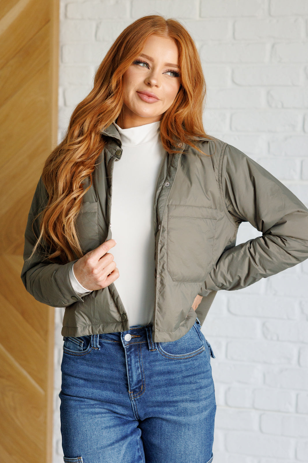 Mittoshop Hear Me Out Lightweight Puffer Jacket in Olive Layers