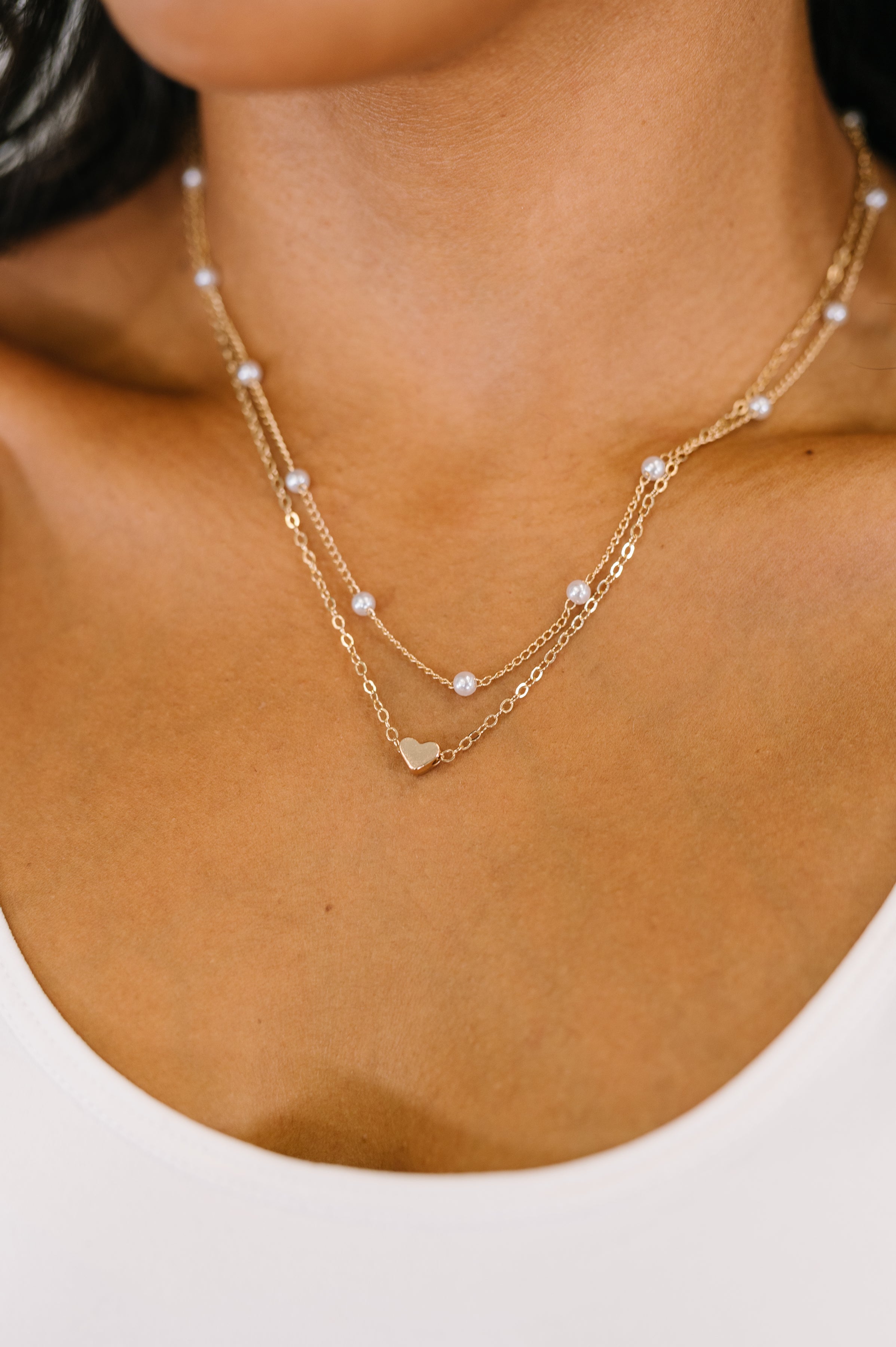 Heart of Gold Pendant Necklace Layered Set in Gold Womens