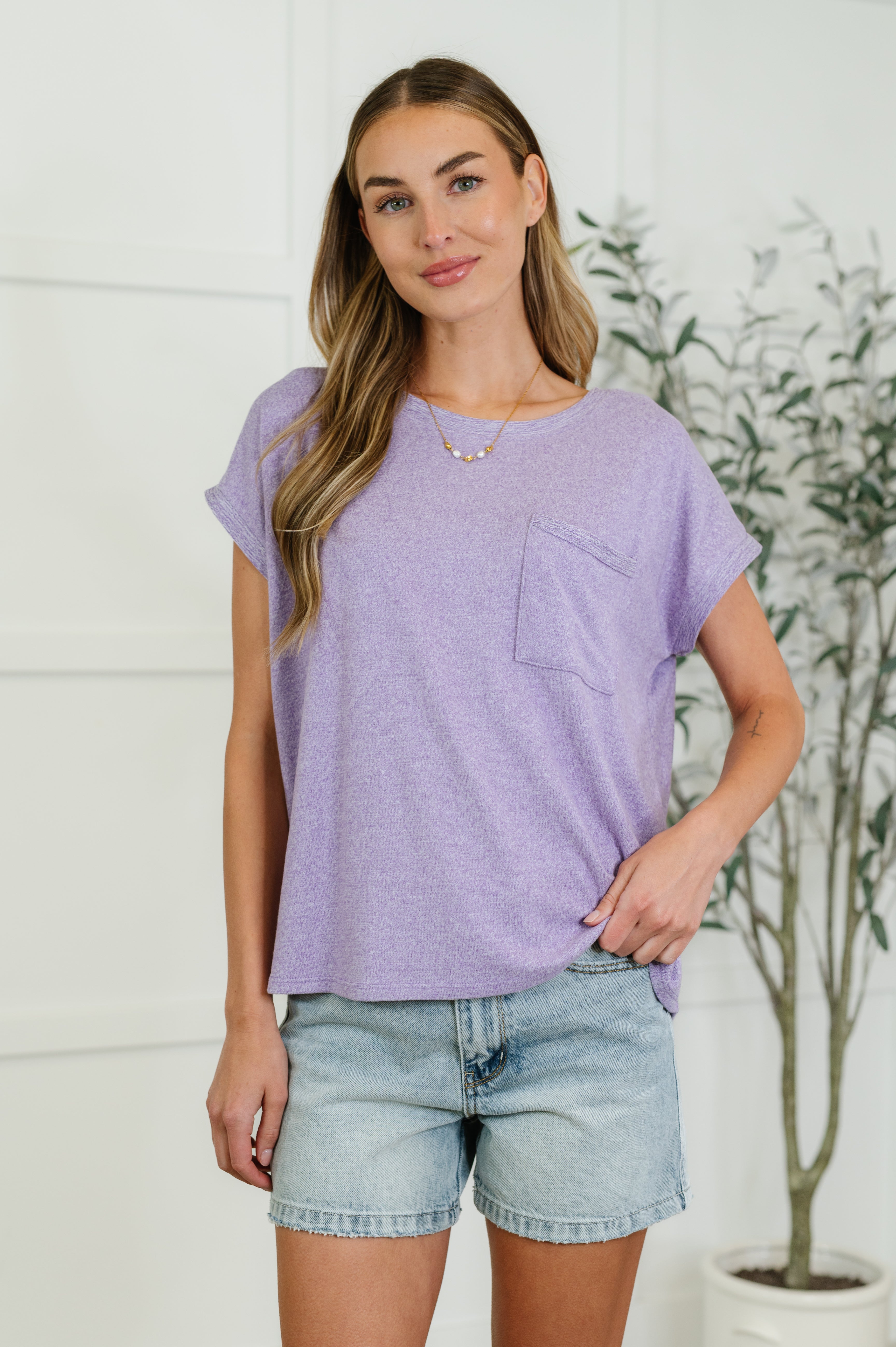 Zenana Heathered Harmony Basic Tee in Lavender Womens