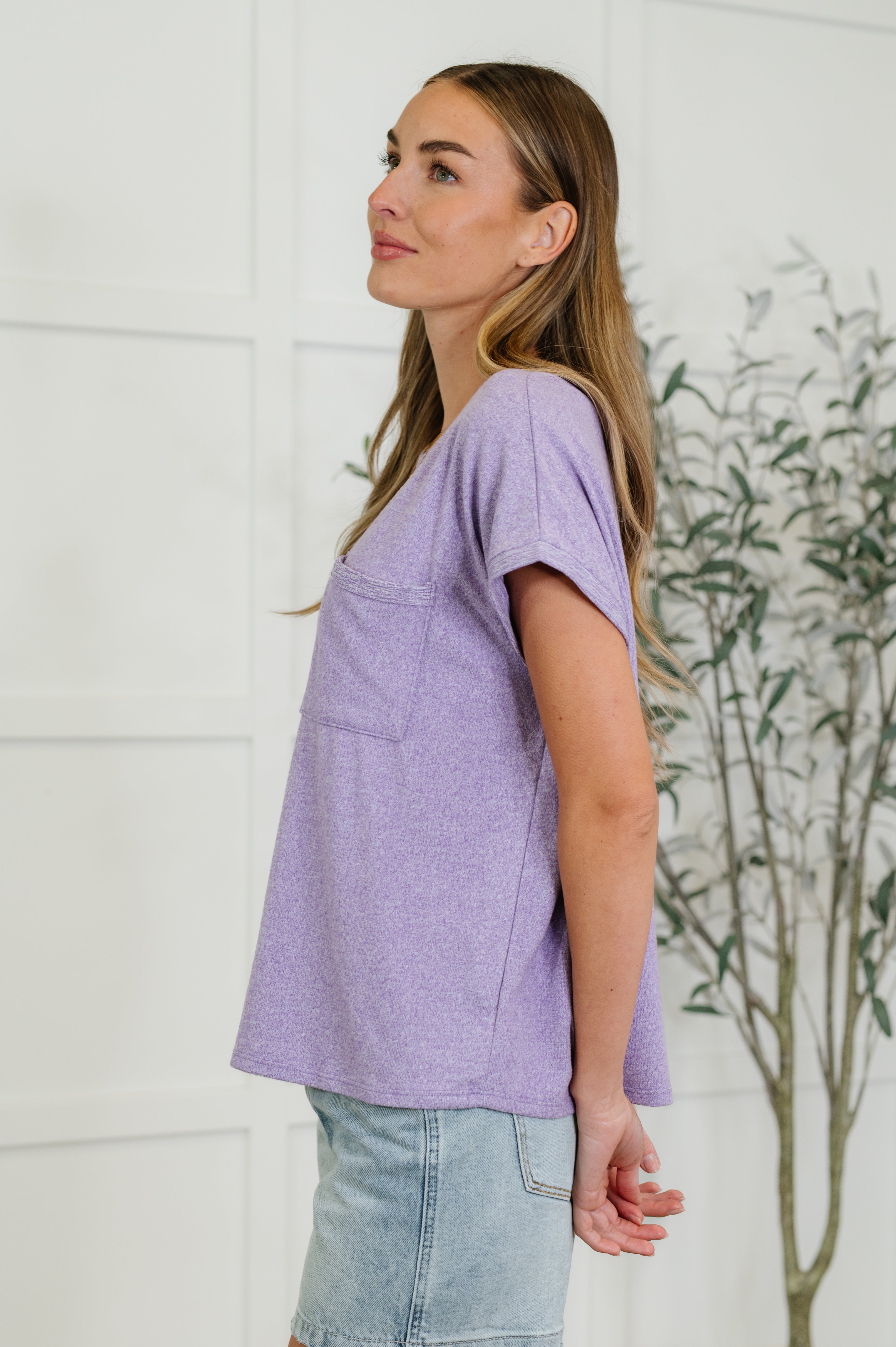 Zenana Heathered Harmony Basic Tee in Lavender Womens