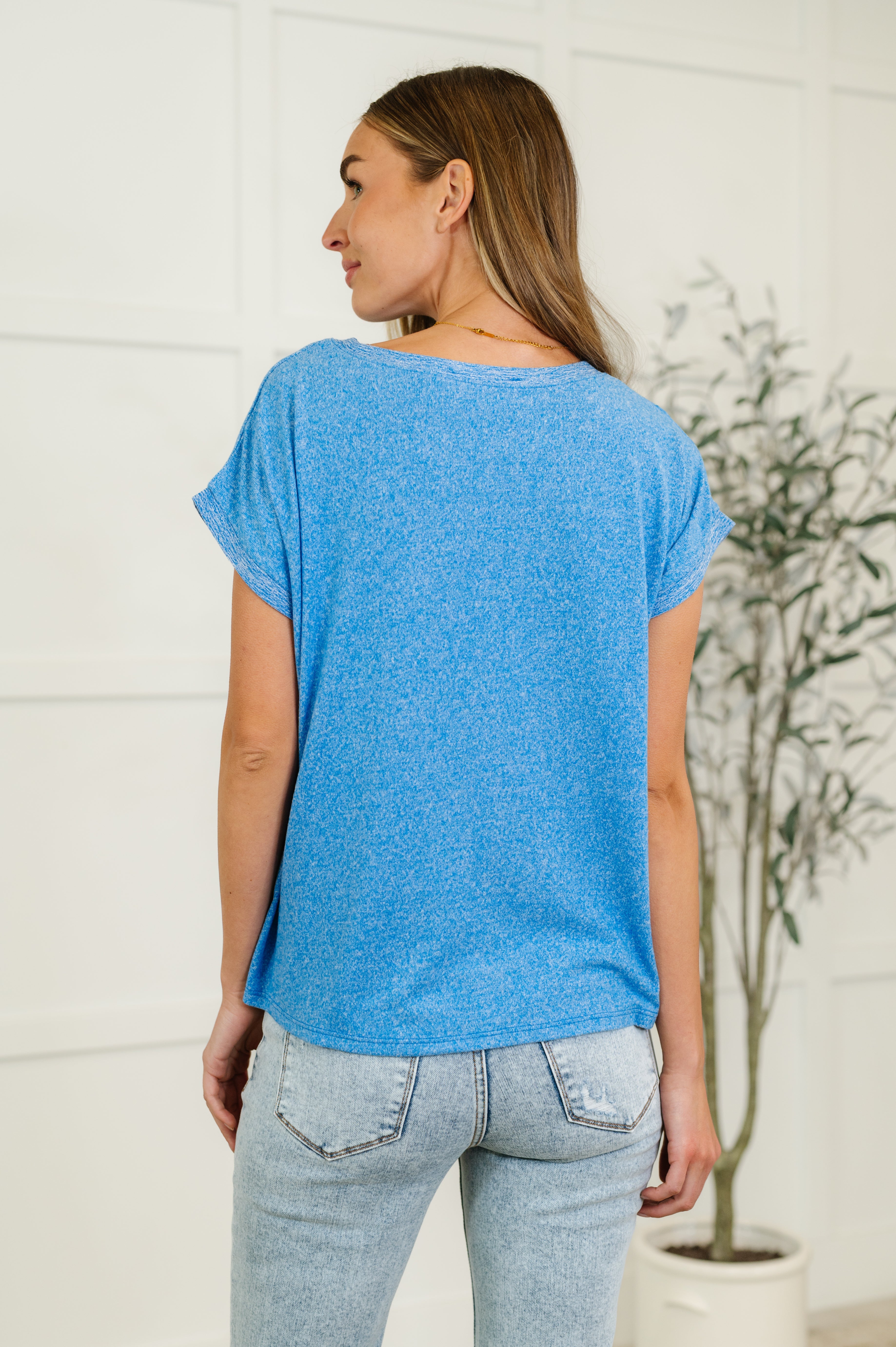 Zenana Heathered Harmony Basic Tee in Ocean Blue Womens