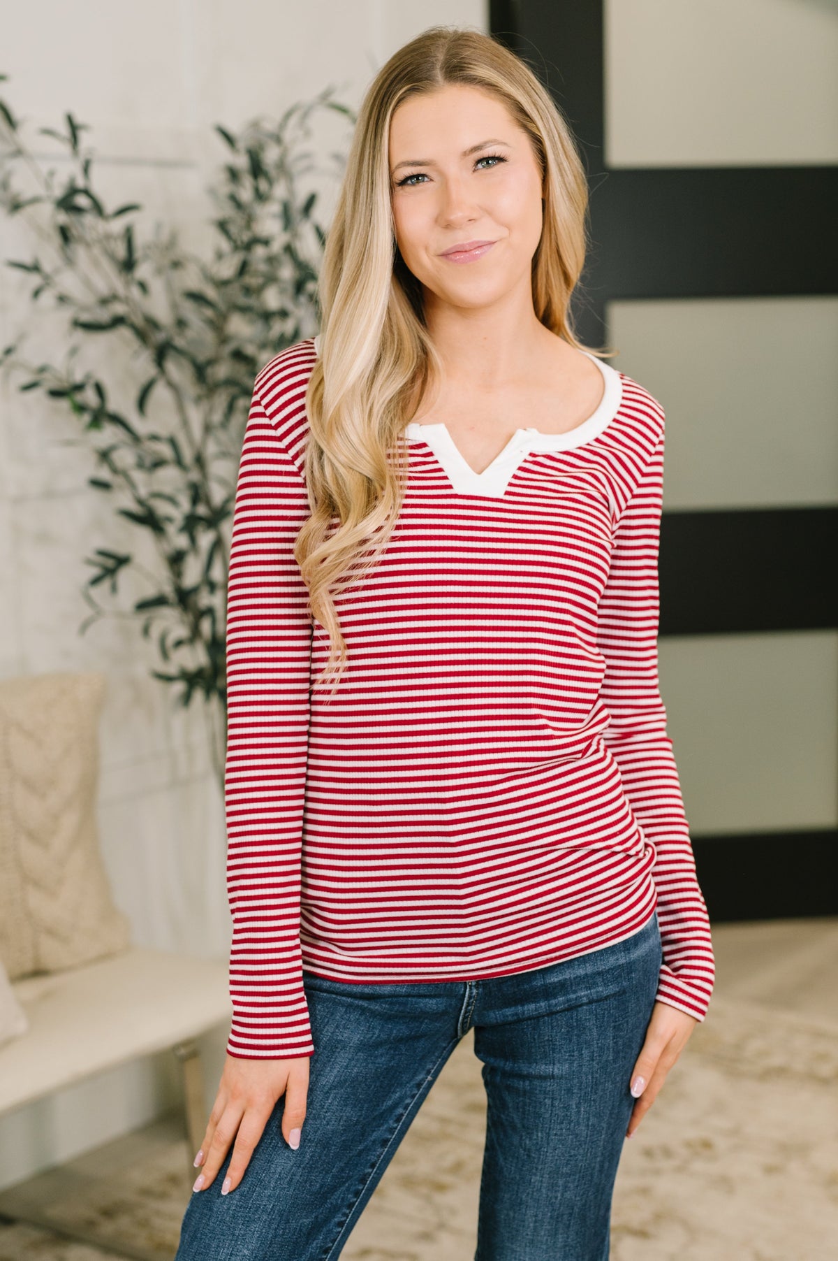 Here, There, Everywhere Split Neck Top in Burgundy Womens