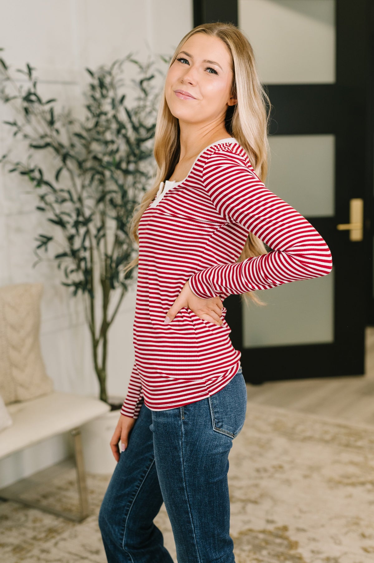 Here, There, Everywhere Split Neck Top in Burgundy Womens