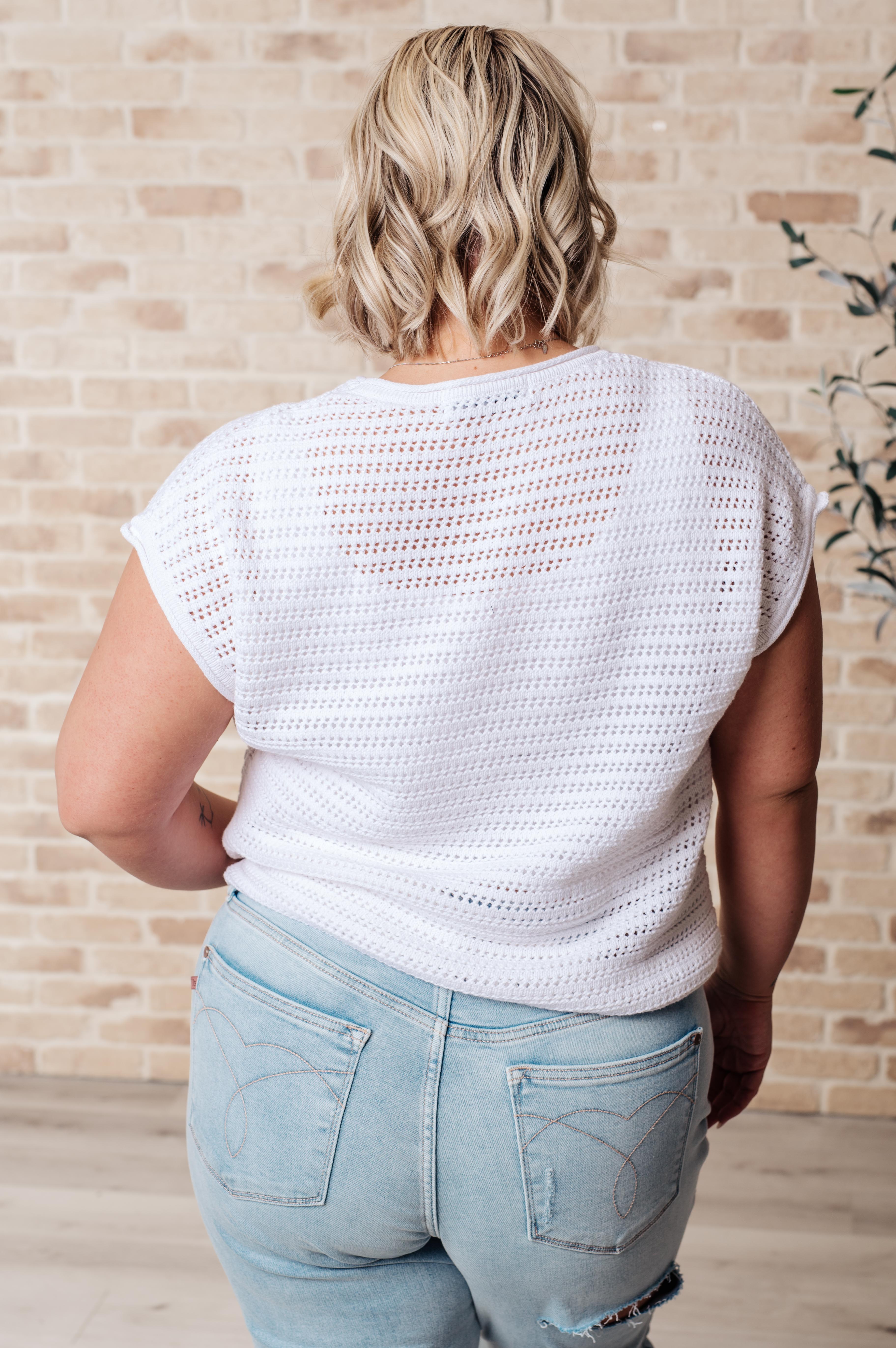 One Eleven North Here for More Open Knit Cap Sleeve Sweater Tops