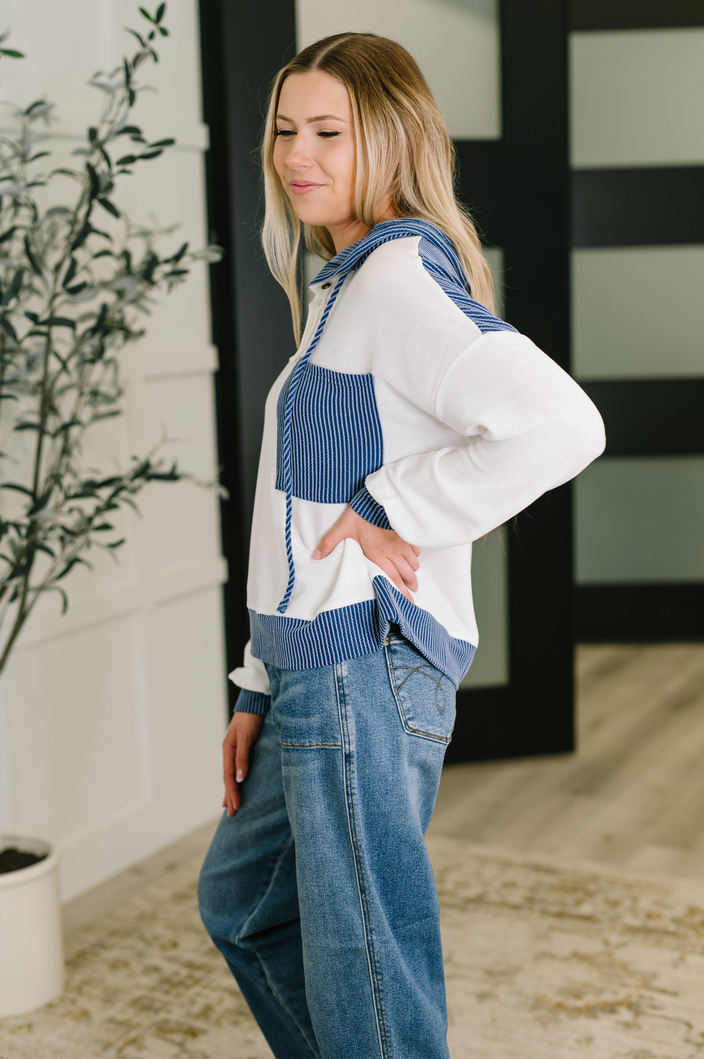 One Eleven North Here for Now Color Block Hoodie in Blue Womens