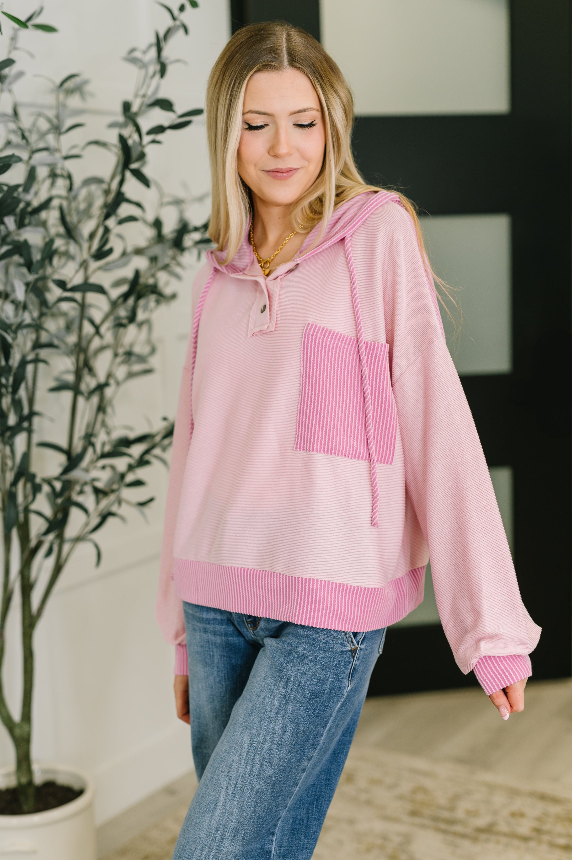 One Eleven North Here for Now Color Block Hoodie in Pink Womens