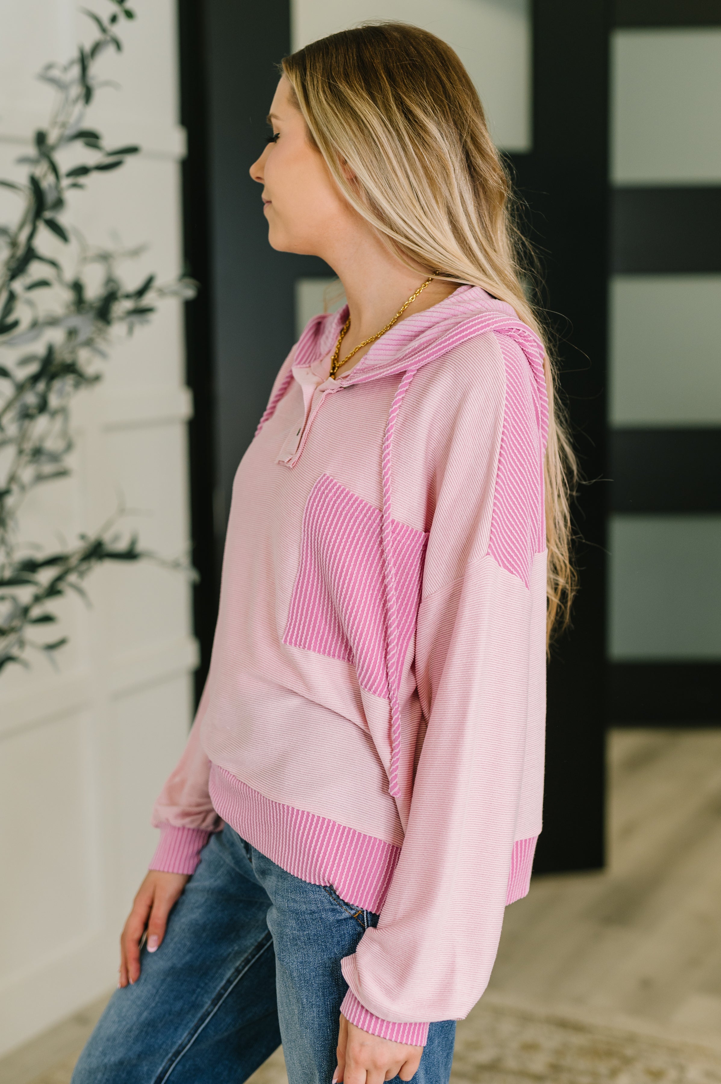 One Eleven North Here for Now Color Block Hoodie in Pink Womens