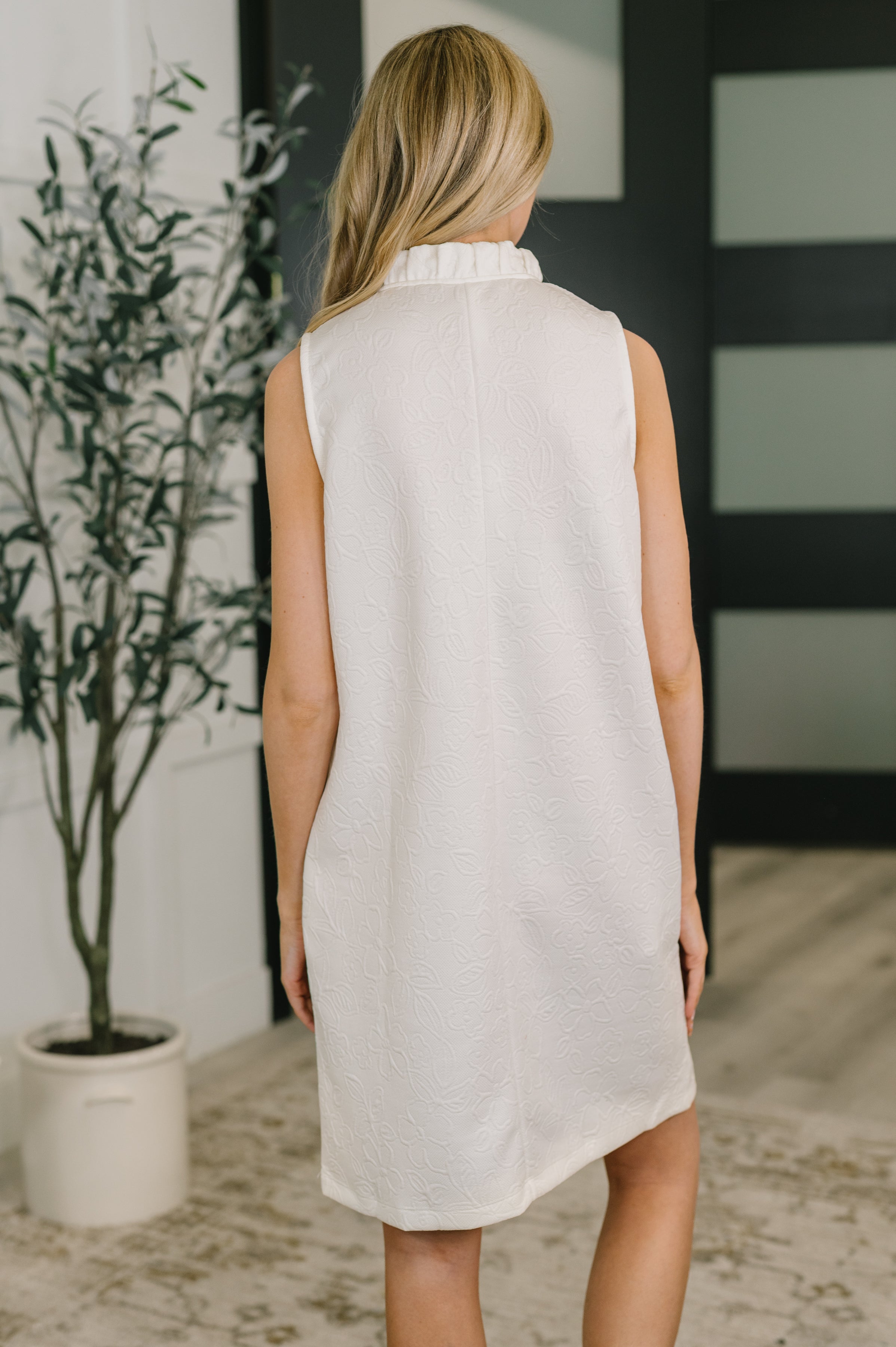 High Tide High Neck Embossed Sleeveless Dress in Off White Womens