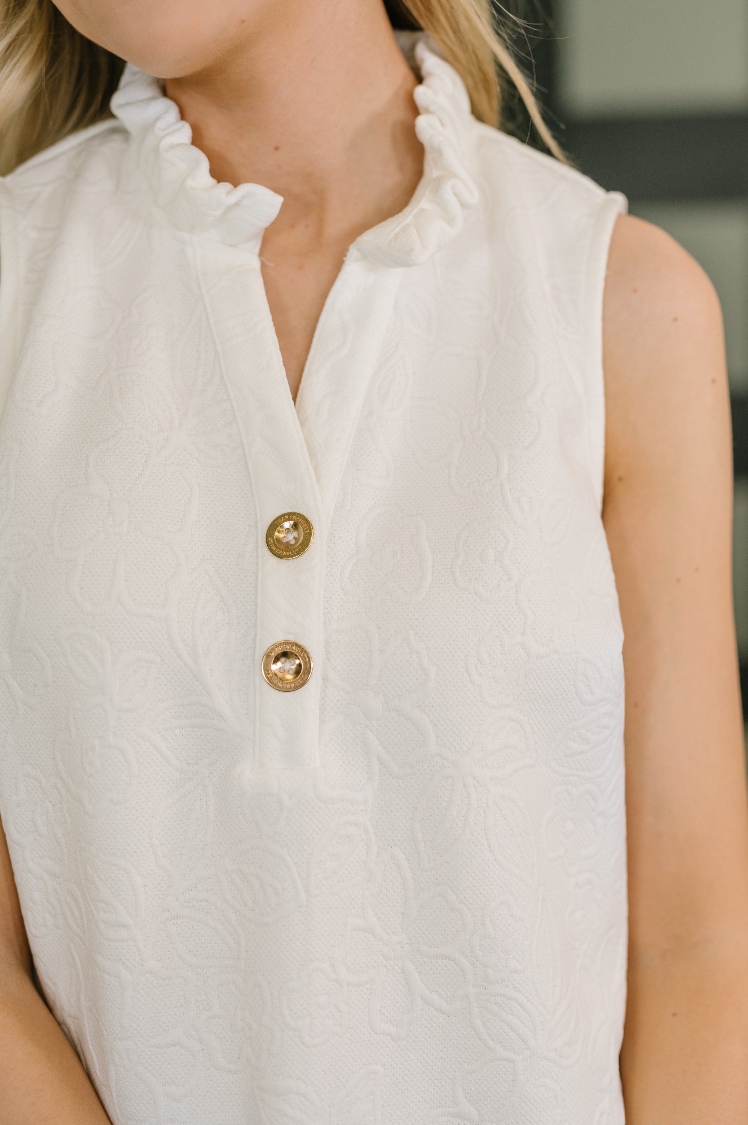High Tide High Neck Embossed Sleeveless Dress in Off White Womens