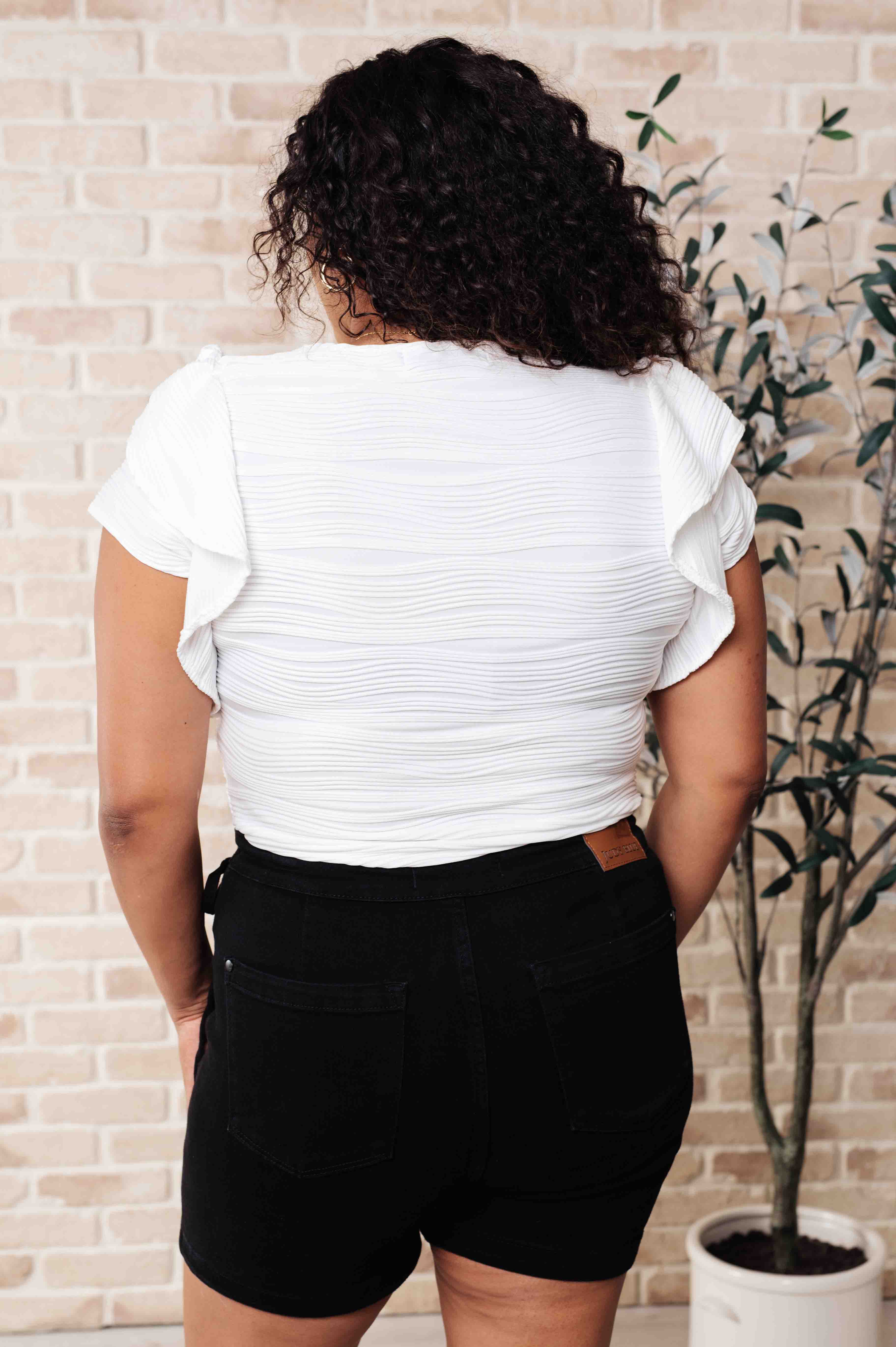 One Eleven North Highest Praise White Ruffle Sleeve Blouse Tops