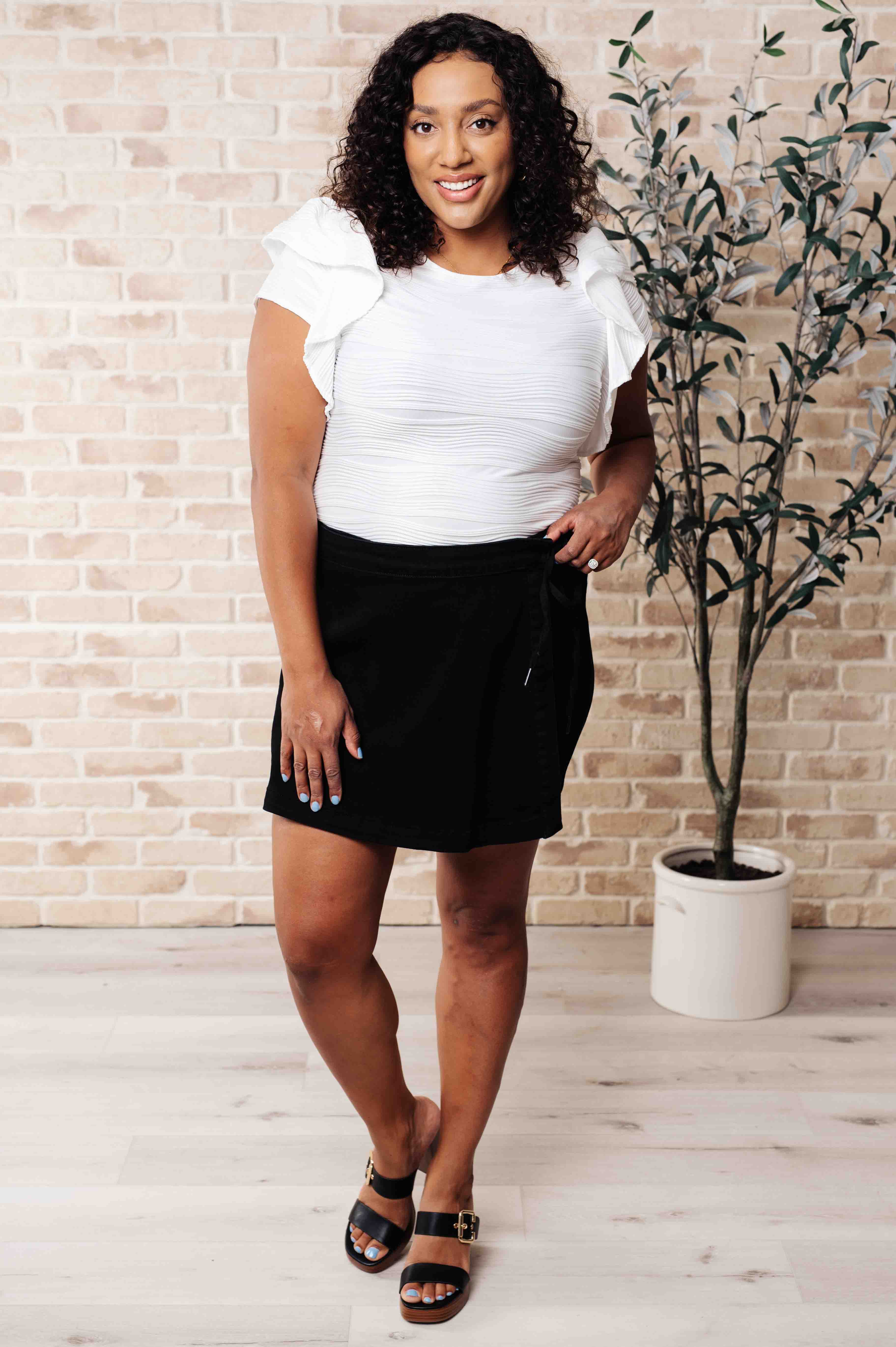 One Eleven North Highest Praise White Ruffle Sleeve Blouse Tops