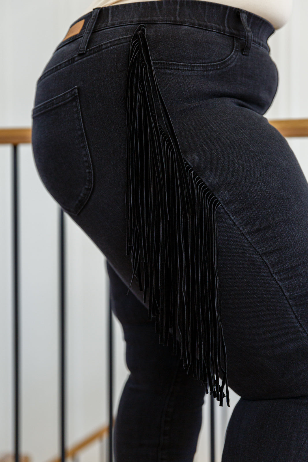 Judy Blue Hilary Side Fringe Skinny Jegging In Black Womens