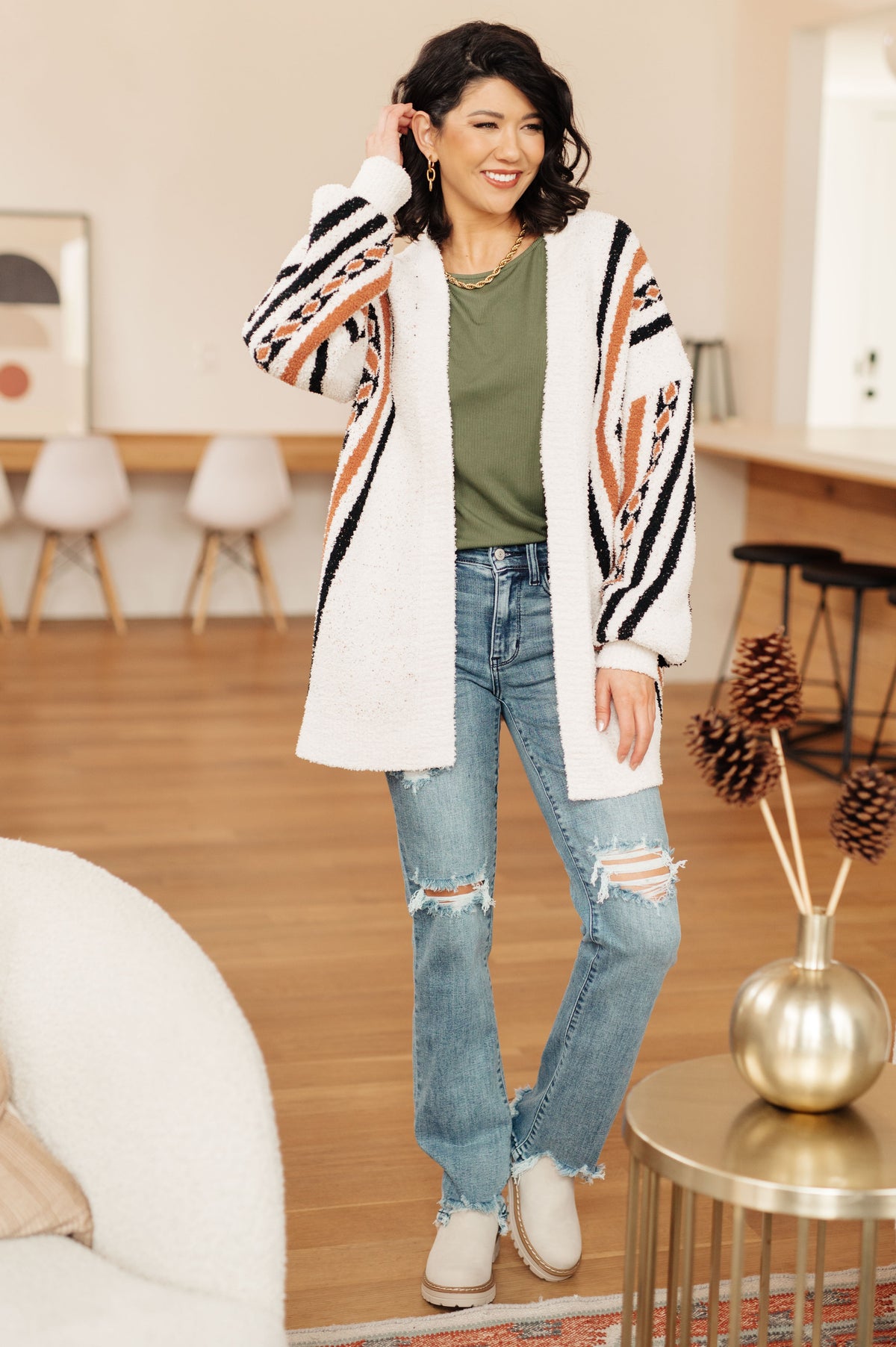 Very J Holding On Aztec Print Cardigan Layers