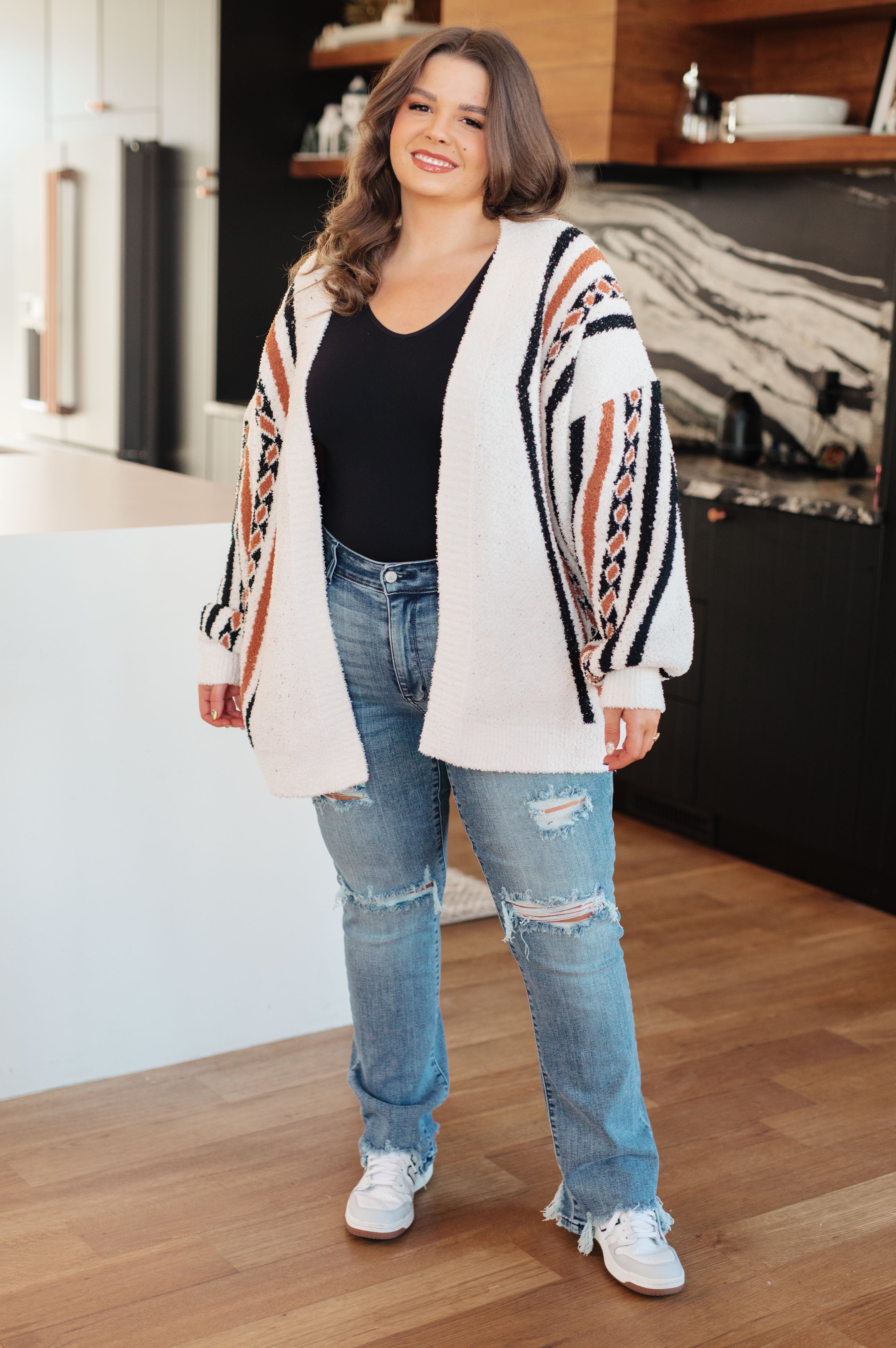 Very J Holding On Aztec Print Cardigan Layers