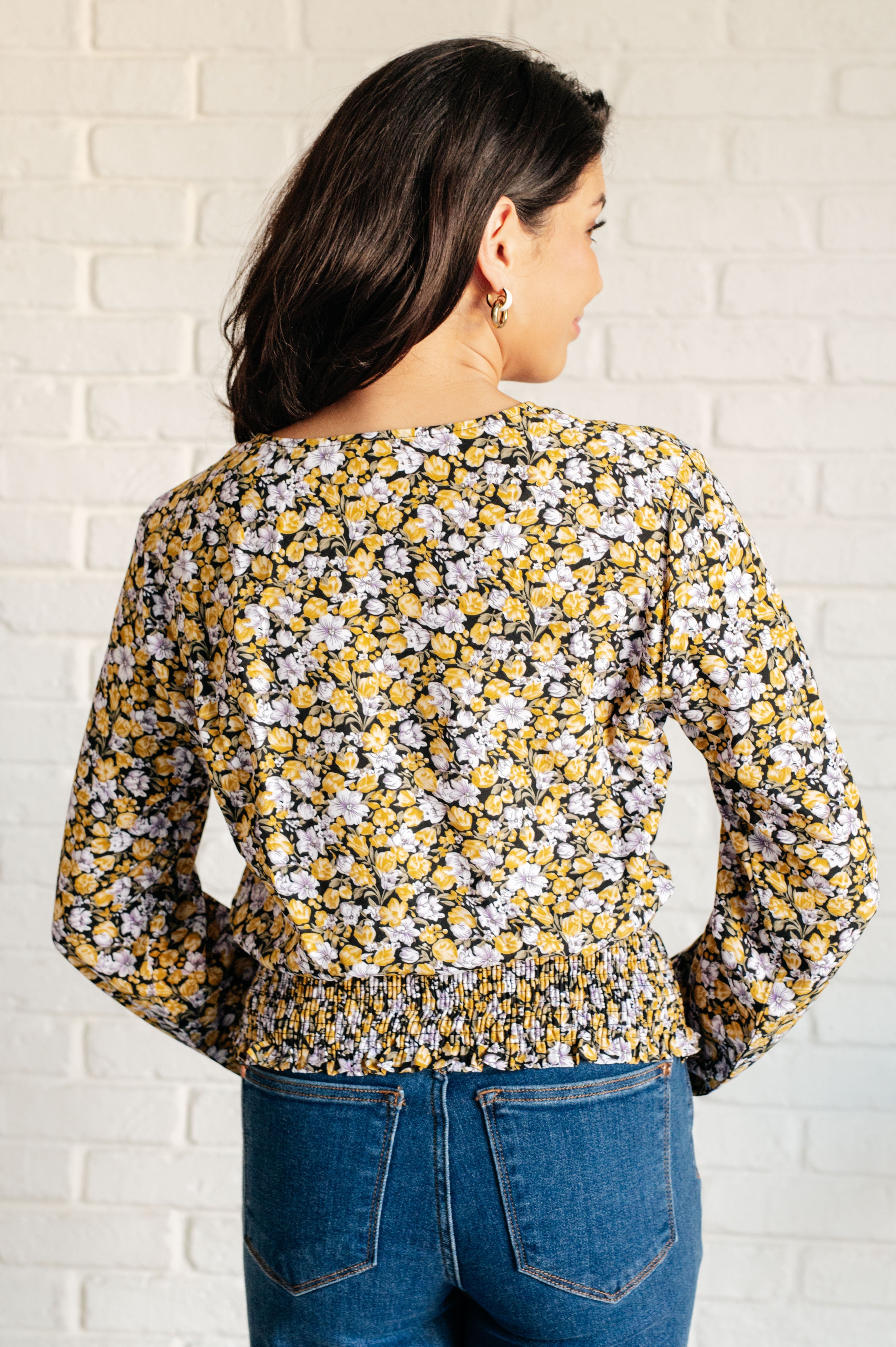 Sew In Love Honey Honey Floral Smocked Blouse in Black Blouses