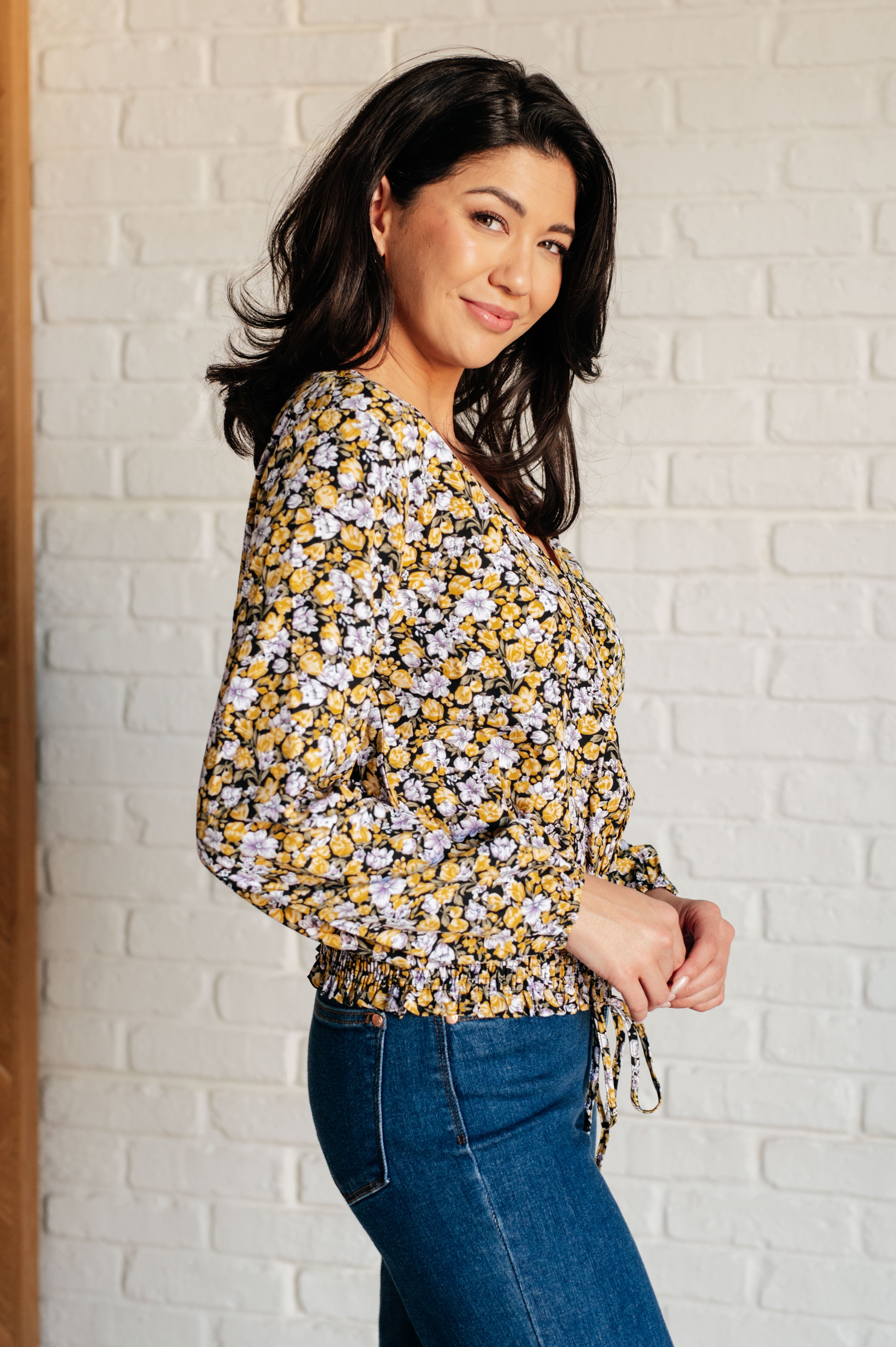 Sew In Love Honey Honey Floral Smocked Blouse in Black Blouses