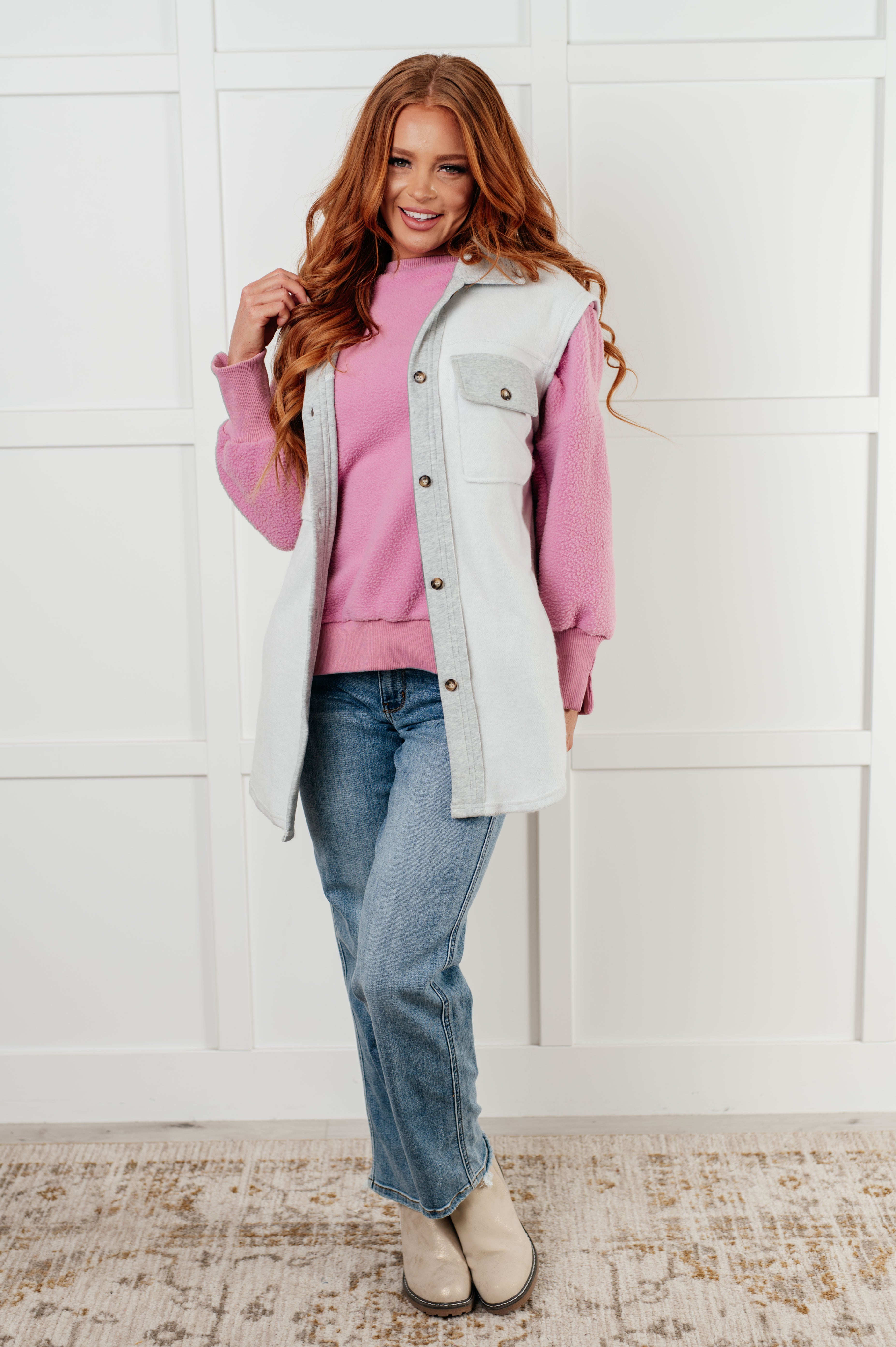 One Eleven North Hopes and Dreams Fleece Pullover in Pink Tops