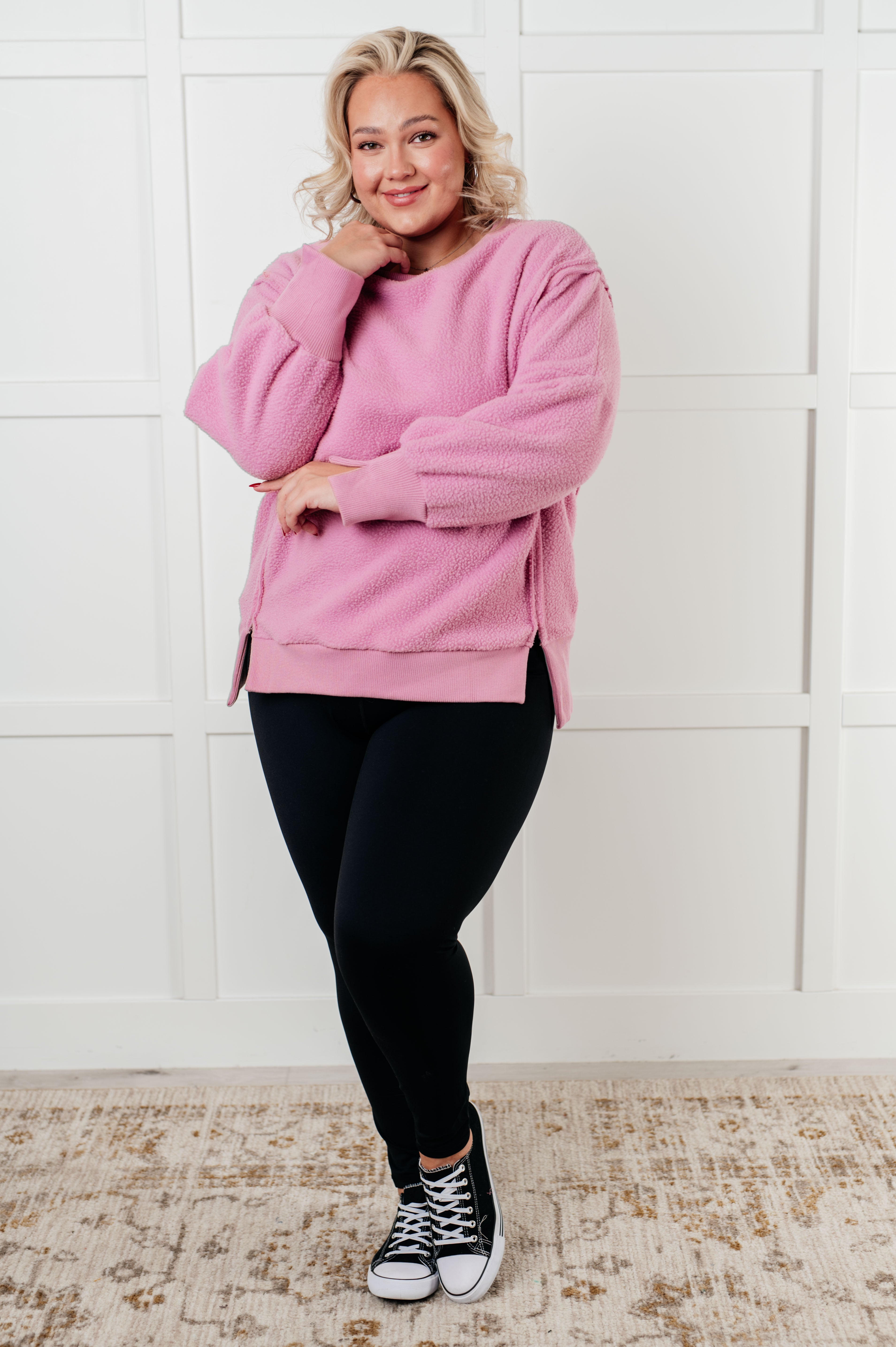 One Eleven North Hopes and Dreams Fleece Pullover in Pink Tops