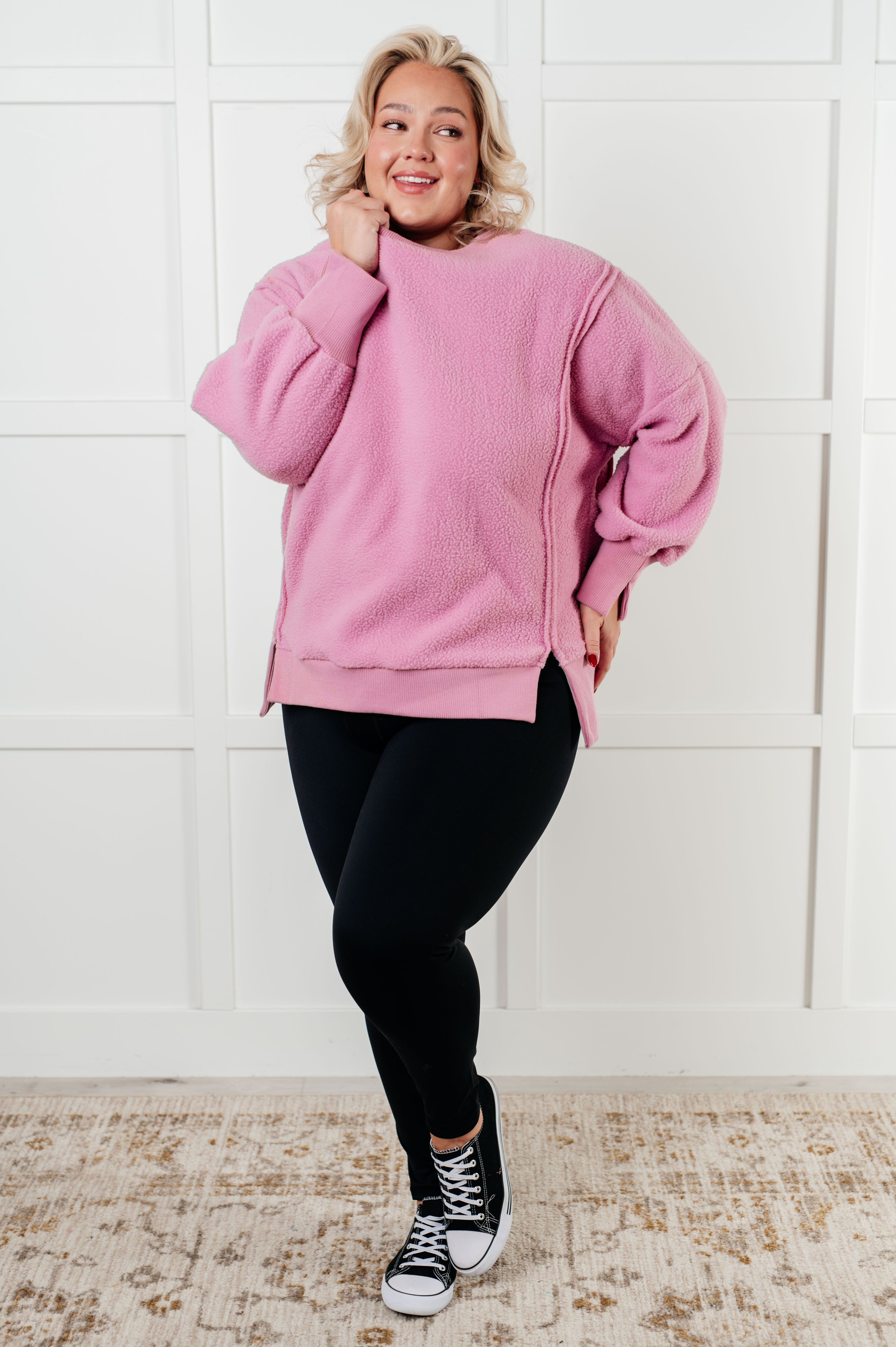 One Eleven North Hopes and Dreams Fleece Pullover in Pink Tops