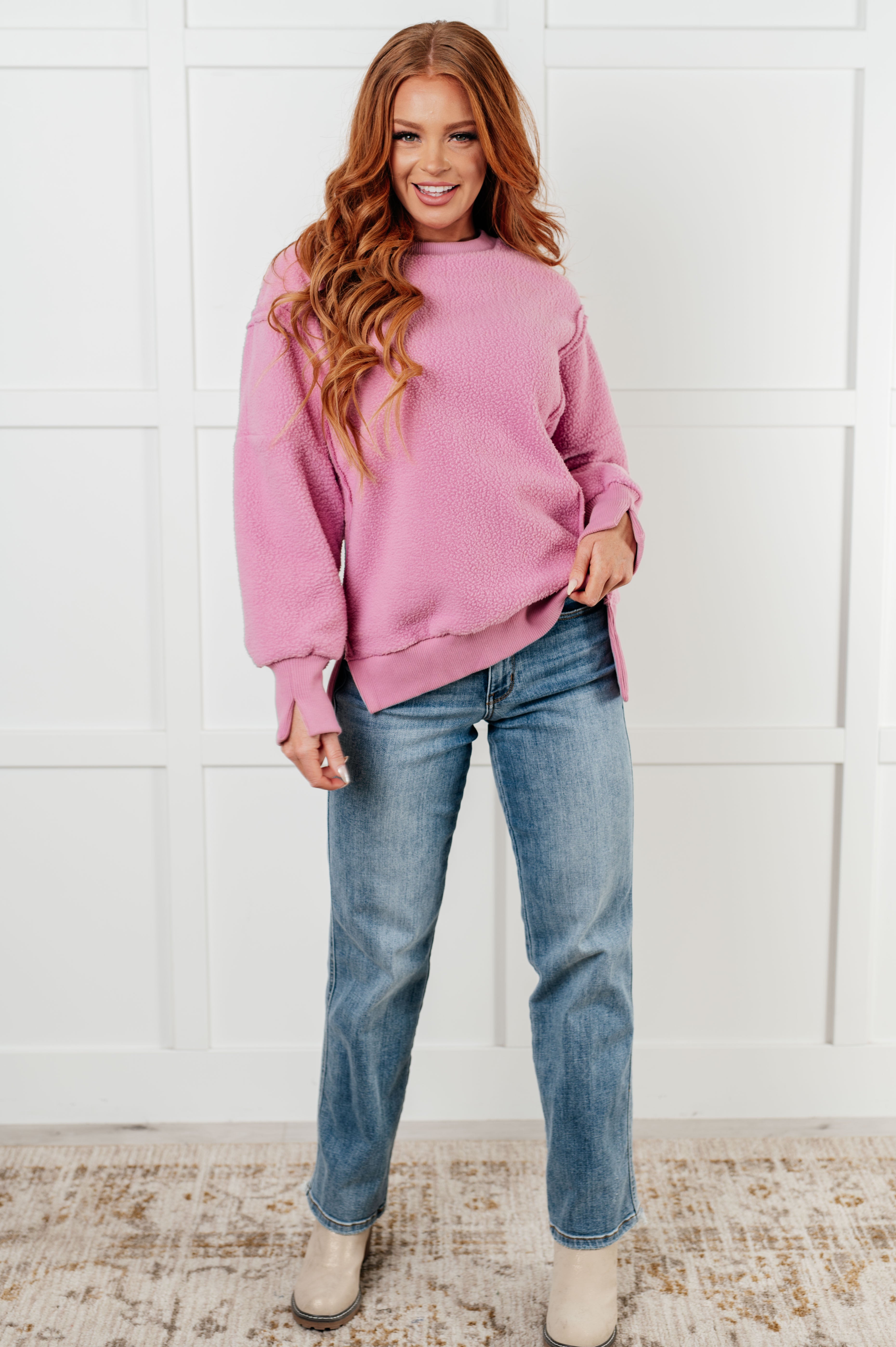 One Eleven North Hopes and Dreams Fleece Pullover in Pink Tops