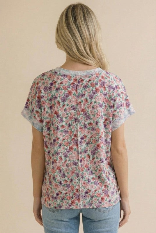 Haptics Garden Crush Floral Ribbed Knit Oversized Pocketed Top