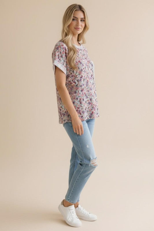 Haptics Garden Crush Floral Ribbed Knit Oversized Pocketed Top