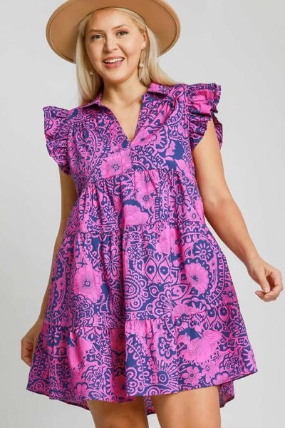 Umgee Flirt & Flourish Dress in Navy & Pink Womens
