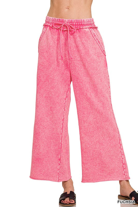 Zenana Blue Gray Washed French Terry Palazzo With Pockets