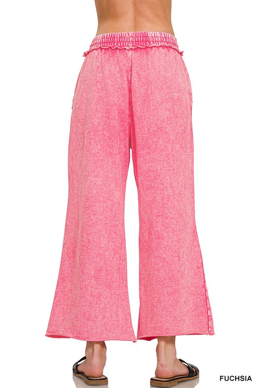 Zenana Blue Gray Washed French Terry Palazzo With Pockets